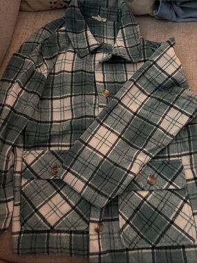 JODIFL Teal and Cream Plaid Button Jacket